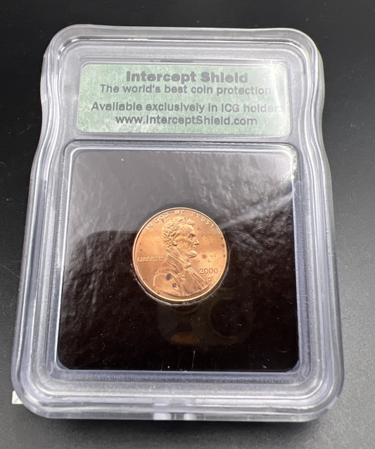 ICG Intercept Shield Sample Slab 2000 D 1c Lincoln Cent Toned in Holder