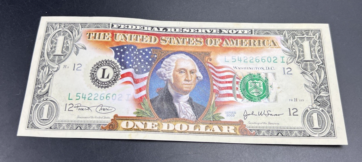 2003 $1 UNC FRN Colorized Washington Dollar Bill Choice Uncirculated #602