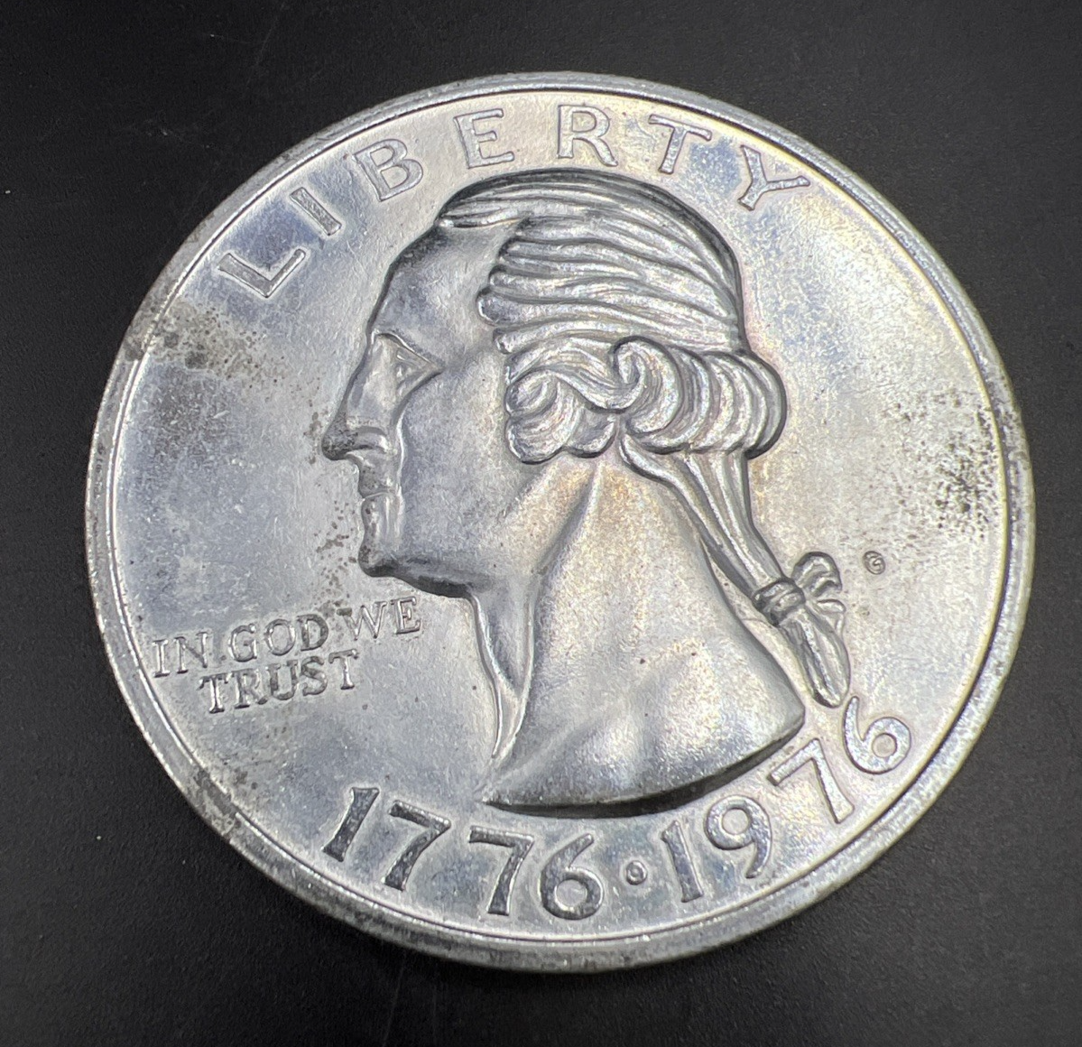Large 3 Inch Novelty Pewter Coin/Coaster/Paperweight 1976 Quarter Used #B