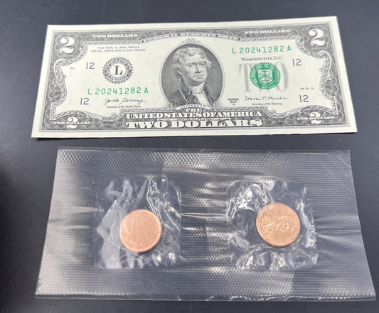 Modern Coin Currency Collector's Set US Blank Planchet Error & 2017 $2 FRN UNC