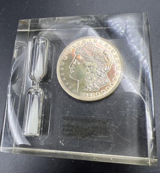 1921 P $1 Morgan Silver Dollar AU Details in Plastic Sandglass display