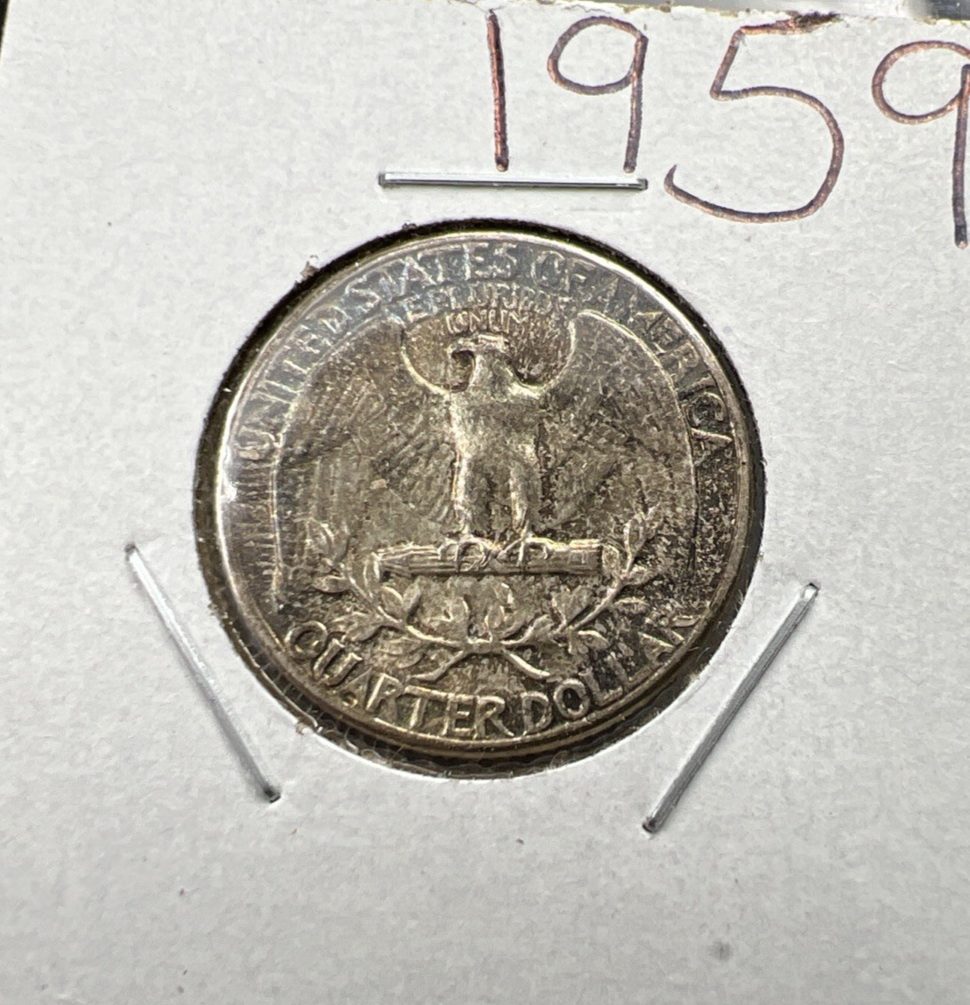 1959 25c Washington 90% Silver Coin Neat Toning Reverse BU UNC