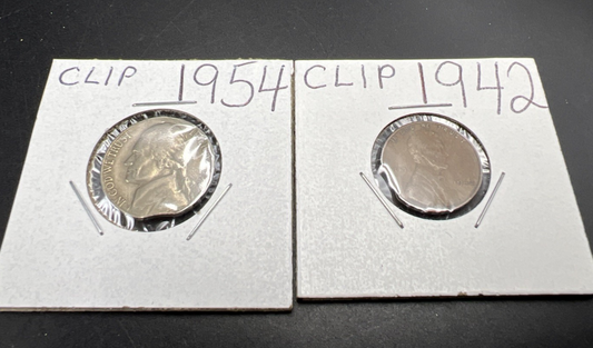Clipped Planchet Collector's Lot 1954 5c & 1942 1c Circulated SK#a
