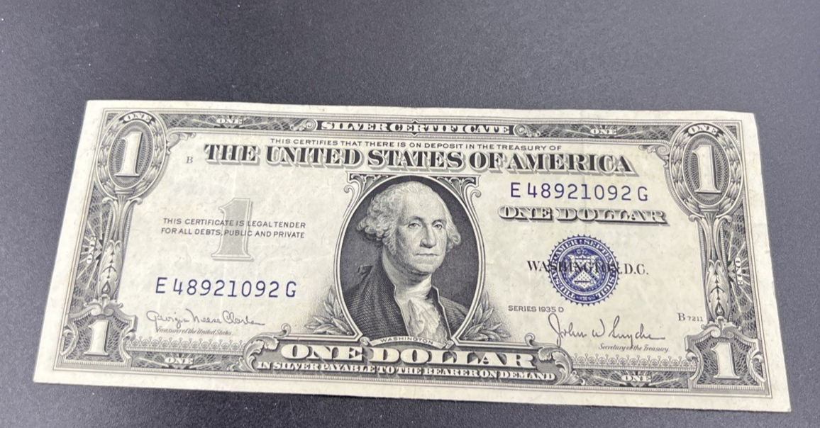 1935 D $1 One Dollar Blue Seal Silver Certificate VF Very Fine Circ #092
