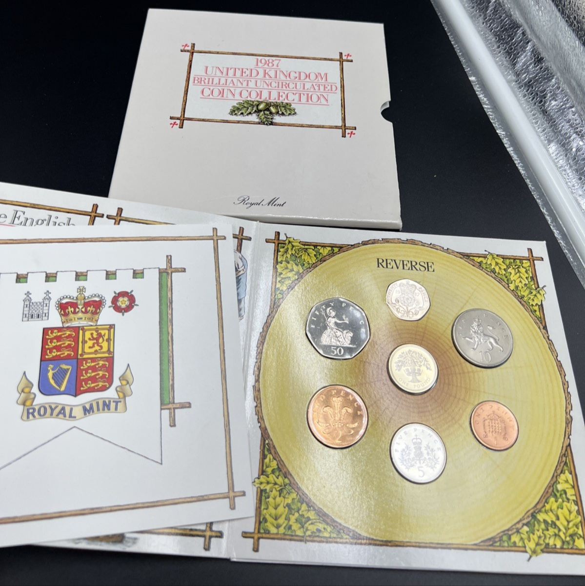 1987 United Kingdom Uncirculated Mint 7 coin Set Used Packaging