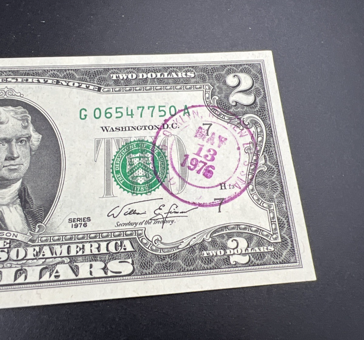 1976 $2 Two Dollar Bicentennial Bill Brookyln NY Postmarked (no Stamp) UNC #750