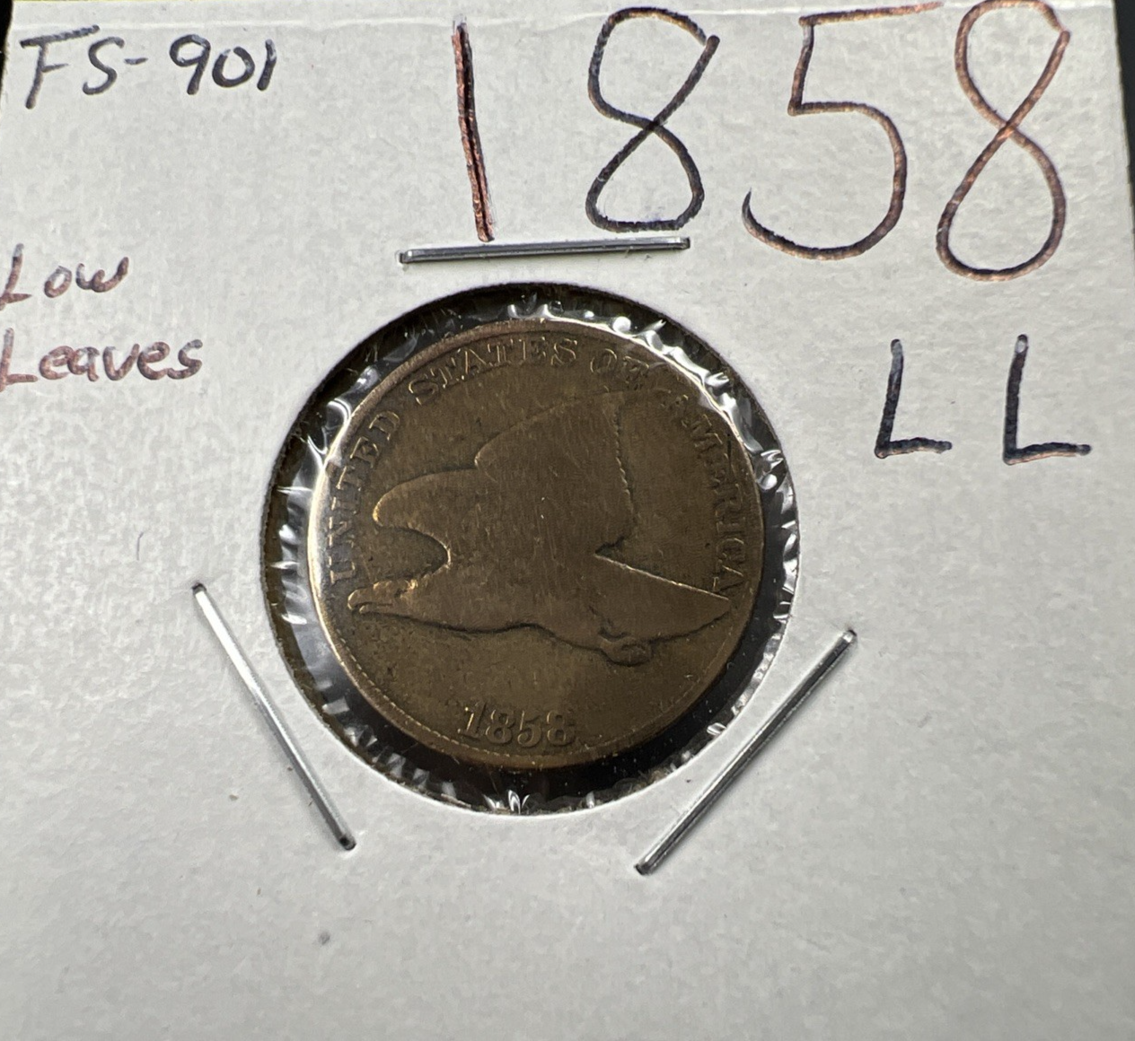 1858 1c Flying Eagle Cent Coin Low Leaves FS-901 Variety AG About Good Circ