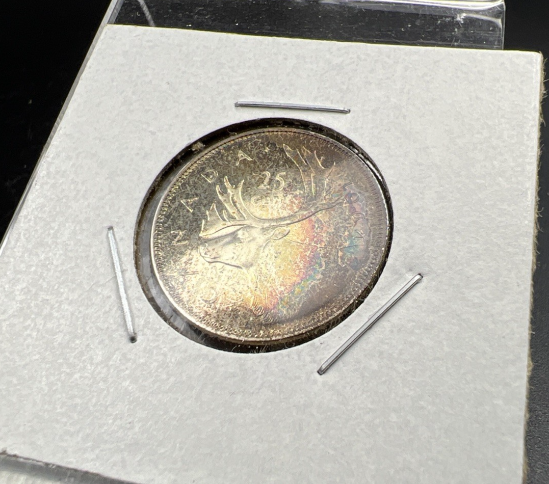 1964 Canada 25 Cents Silver Coin Nice Toning Toner Uncirculated