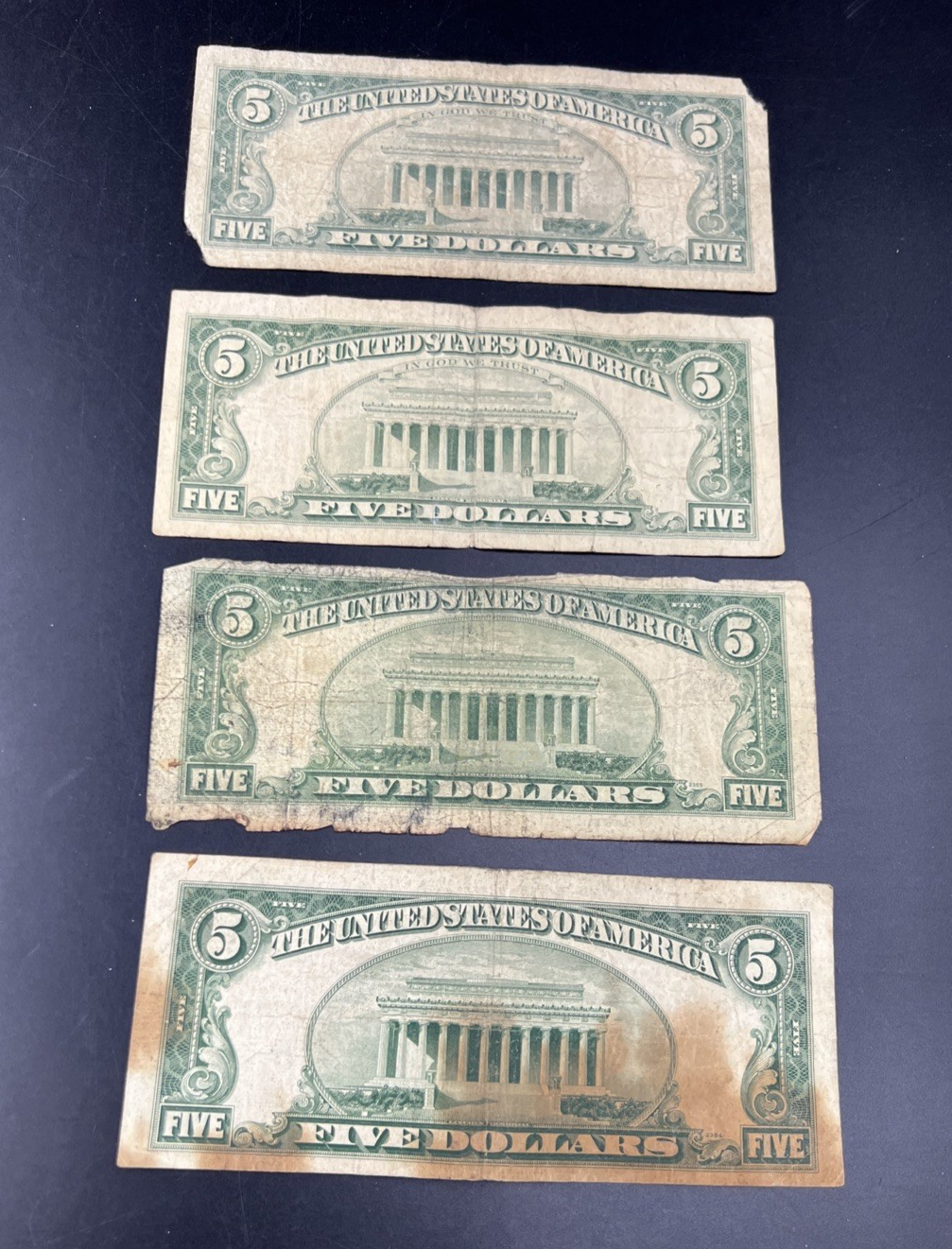 $5 Bill Collector's Lot 2 1963 $5 USN & 2 1953 $5 Silver Certificates Very Circ