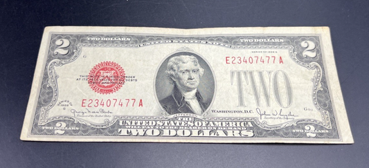 1928 G $2 Two Dollar Legal Tender US Red Seal Note Fine Circ #477
