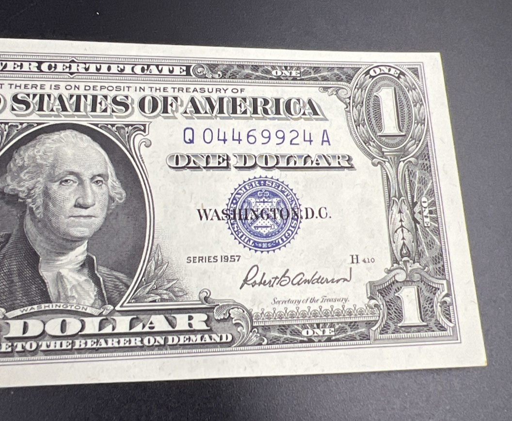 1957 $1 One Dollar Blue Seal Silver Certificate UNC Uncirculated Fancy Serial #Q