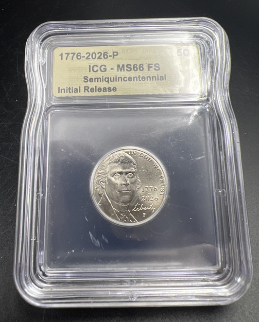1776 - 2026 P 5c Double Date Jefferson Nickel ICG MS66 FS #57