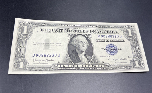 1935 H $1 One Dollar US Silver Certificate CH VF Neat Serial #88
