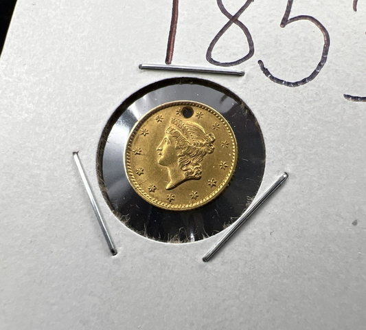 1853 Liberty Head Type I Gold Dollar $1 AU Details Holed