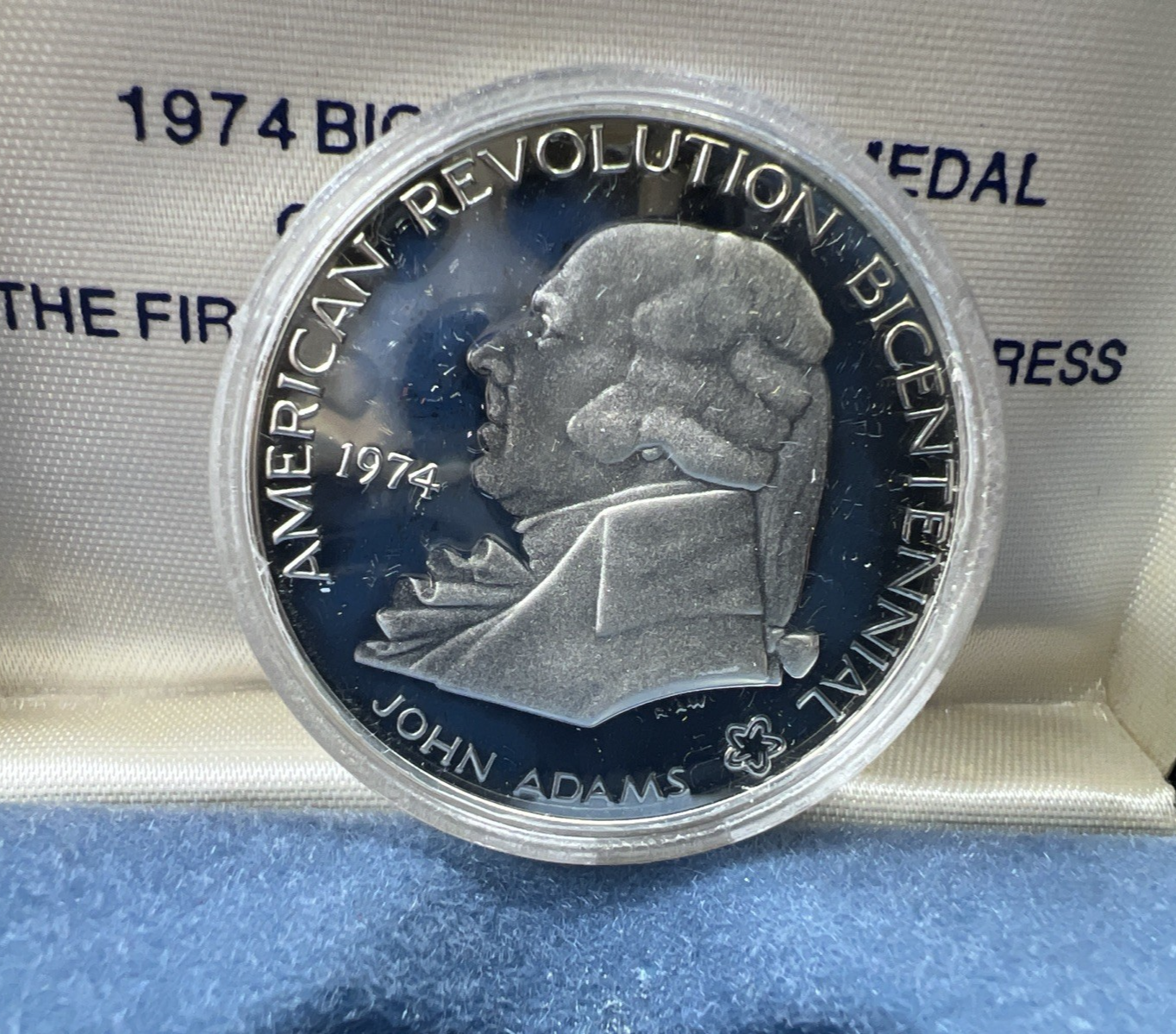 1974 US 1776-1976 Bicentennial John Adams Sterling Silver Medal w/ Box COA
