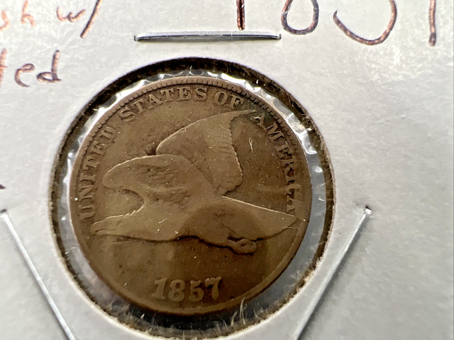 1857 1c Flying Eagle 1c FS-402 Clashed with Seated Half Variety VG Very Good