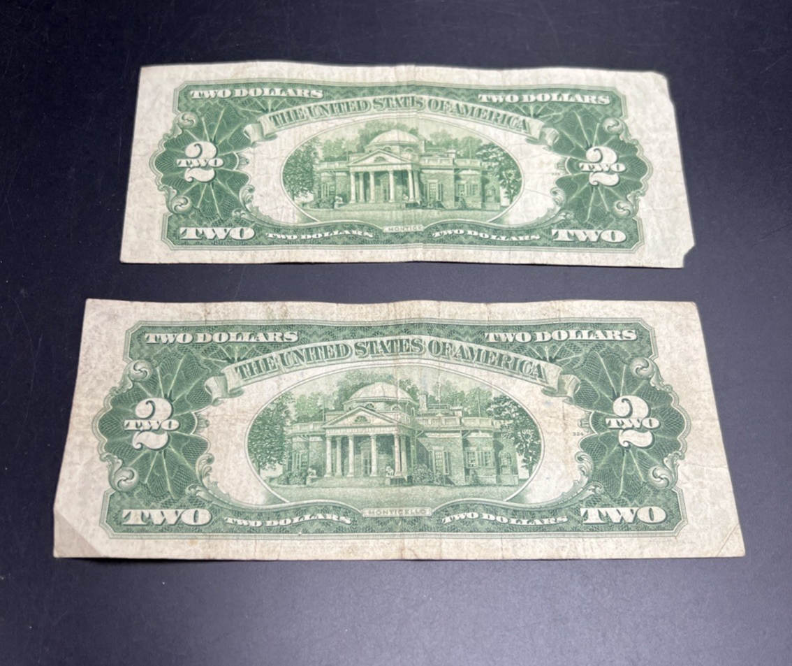Lot of 2 1928 F $2 USN United States Note Red Seal Bills VG Circ #140