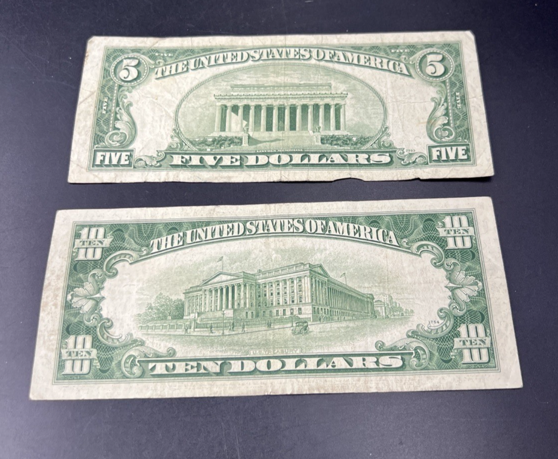 FRN Collector's Lot 1950 B $5 & $10 Federal Reserve Note Bills VG / F #908