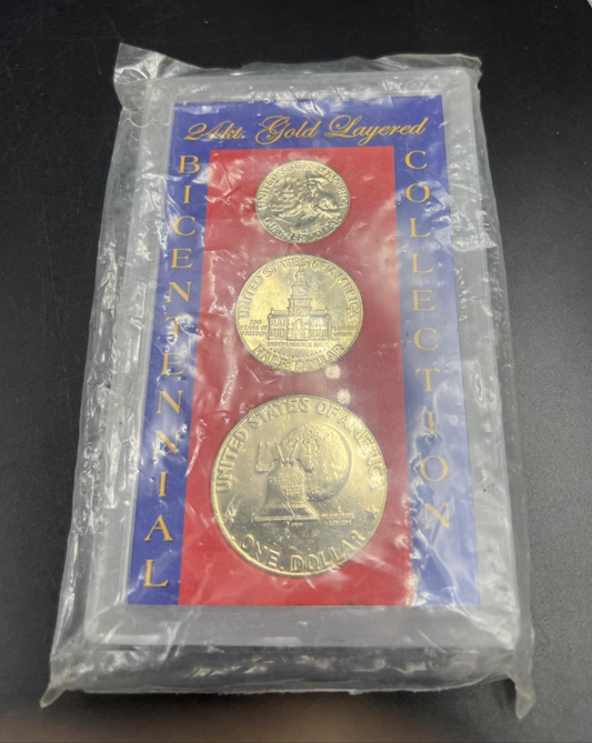 4 Coin Copper Nickel Bicentennial Proof Set 1976 25c 50c $1 & Colorized QTR #B