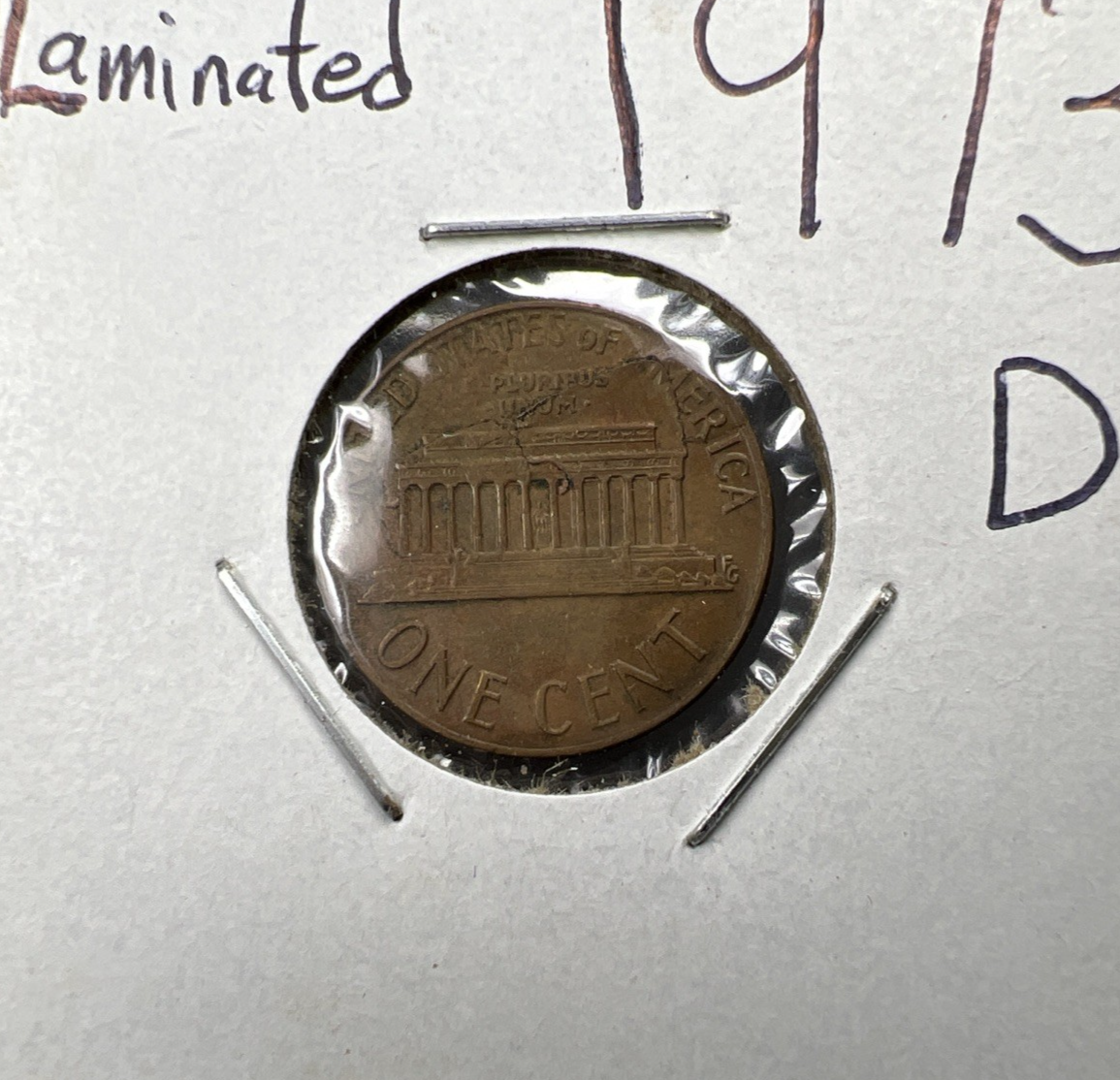 1973 D Lincoln Memorial Cent Penny Coin Lamination Error Reverse VF Circ