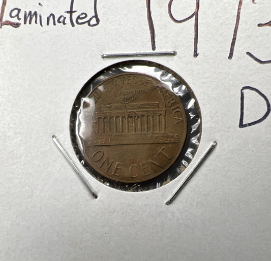1973 D Lincoln Memorial Cent Penny Coin Lamination Error Reverse VF Circ