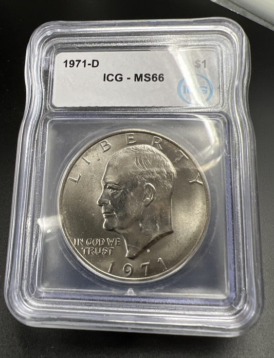 1971 D $1 Ike Eisenhower Clad Copper Nickel Dollar Coin ICG MS66 #66