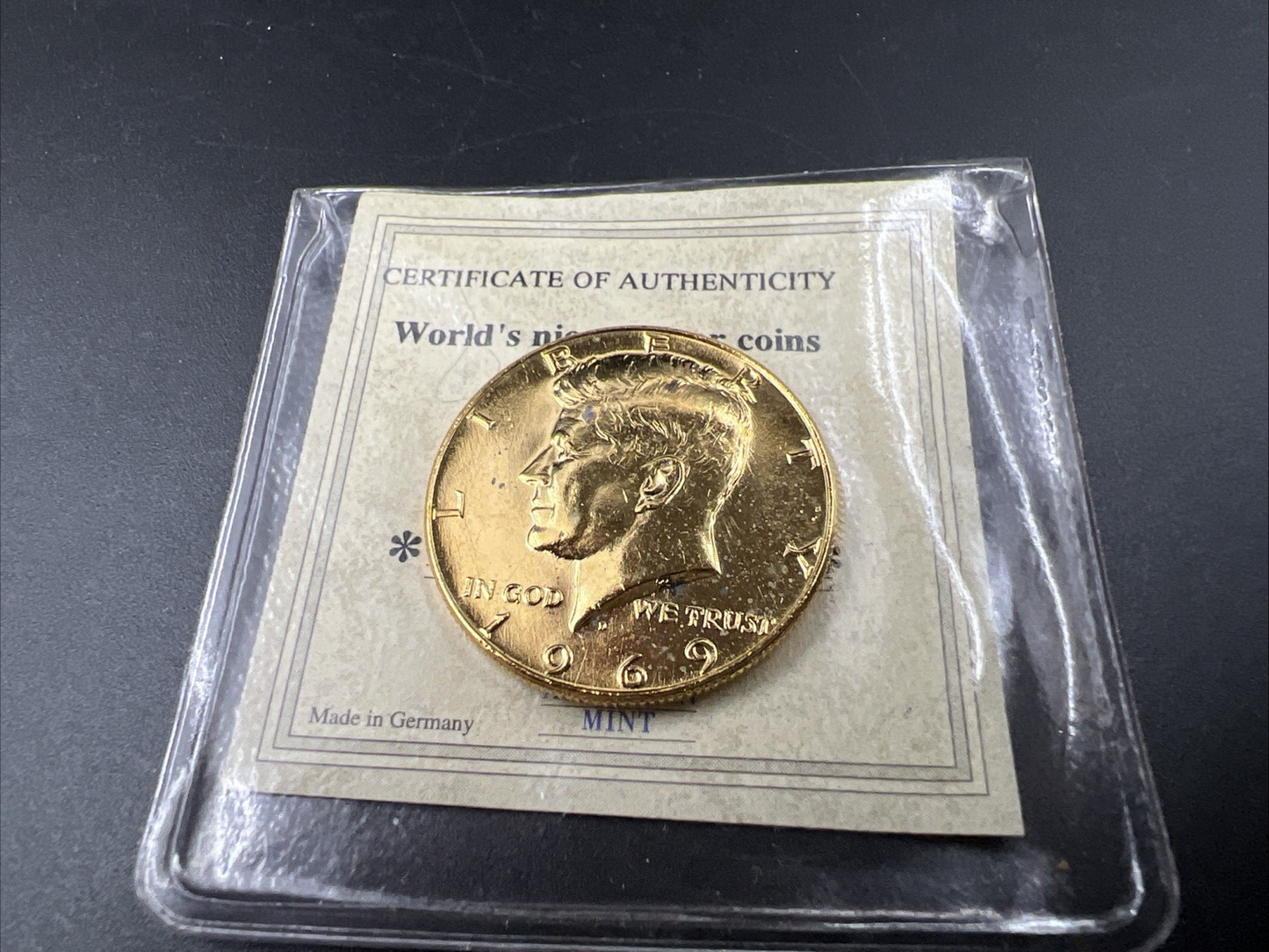 Plated 1969 D 40% Silver Kennedy Half Dollar Coin