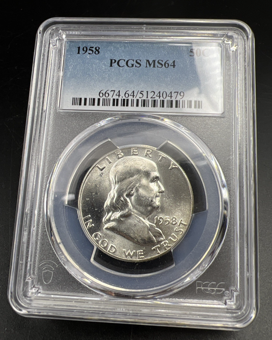 1958 P 50c Franklin Silver Half Dollar Coin PCGS MS64 CH BU Certified #79