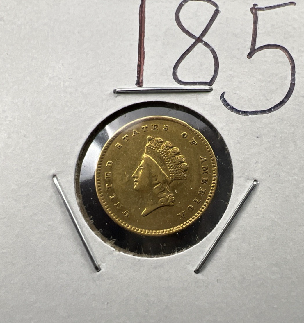 1854 G $1 Gold One Dollar Type 2 Indian Princess Head VF Details Rim Damage