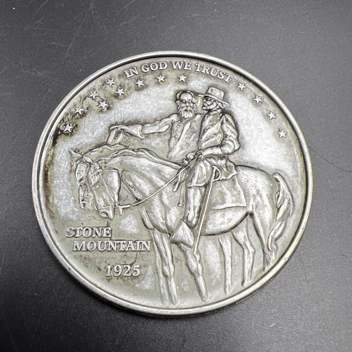 Large 3 Inch Novelty Pewter Coin/Coaster/Paperweight Stone Mountain Half Dollar