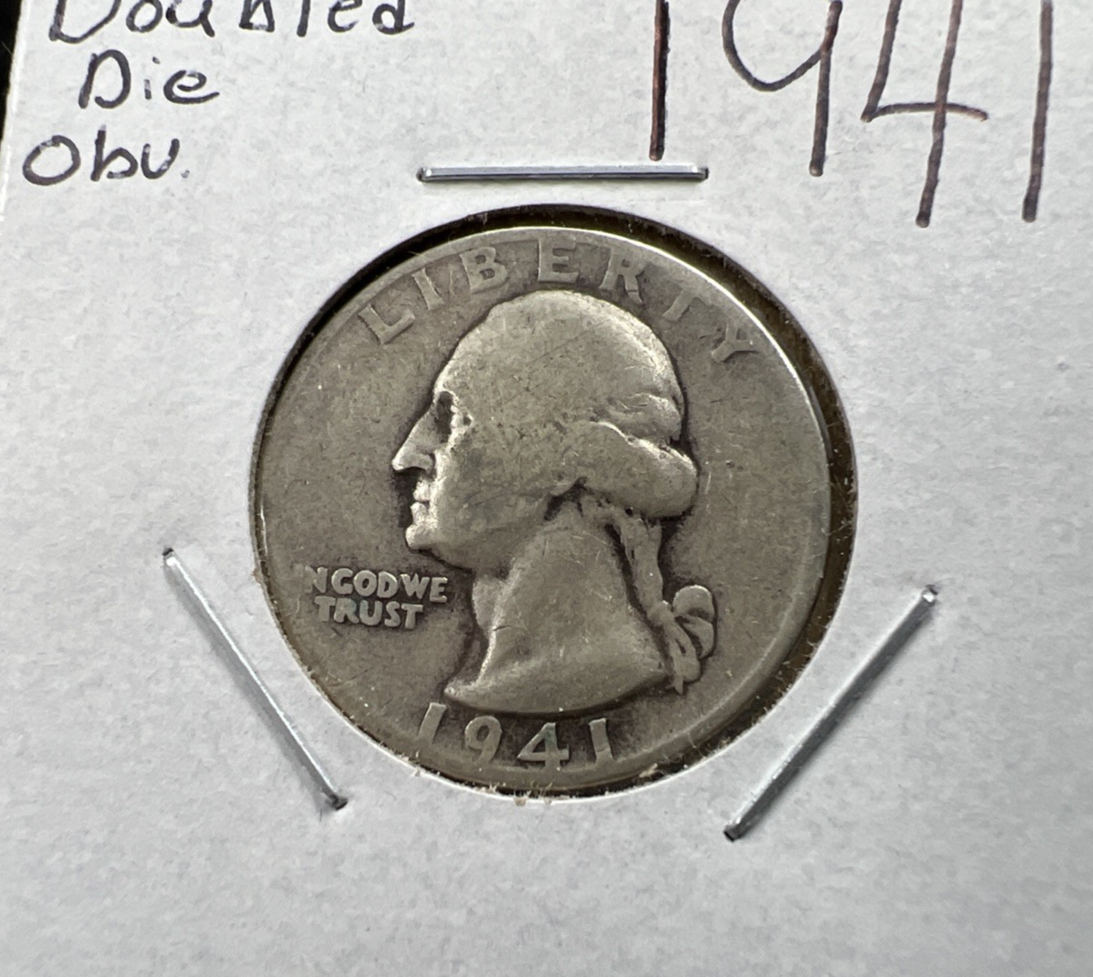 1941 P 25c Washington Silver Quarter Coin AG Circ DDO Double Die Obverse SK#a