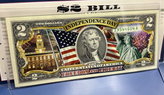 Independence Day Colorized Enhanced 2017 A 2 Two Dollar Federal Reserve Note Unc