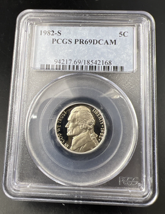 1982 S 5c Jefferson Proof Nickel Coin PR69 DCAM PCGS #68