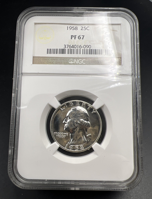1958 25c Washington Silver Quarter Proof Coin NGC PF67 #090