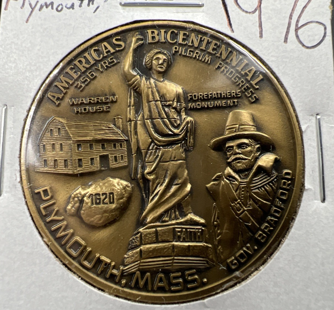1620 - 1976  Plymouth Massachusetts United States of America Medal Coin