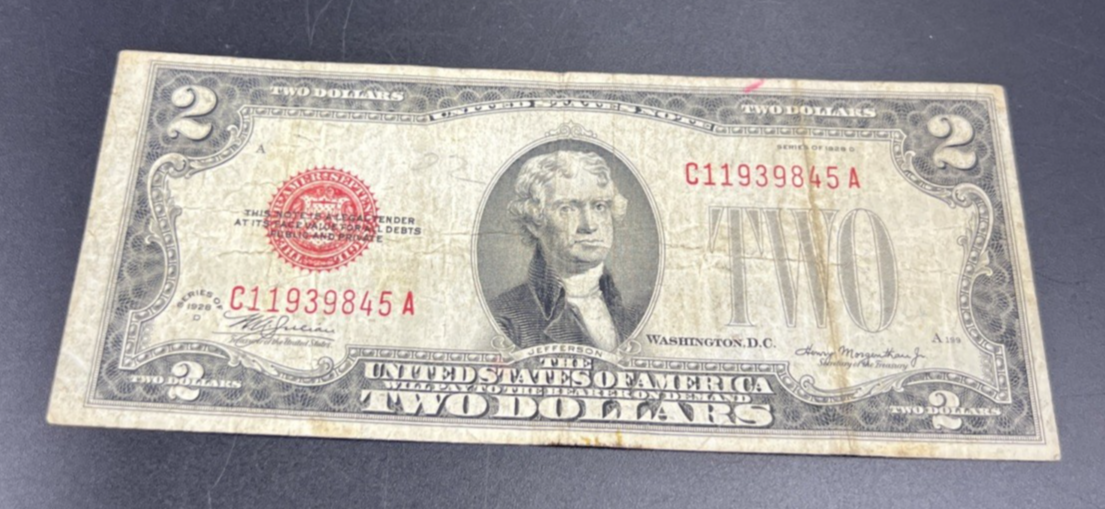 1928 D Mule $2 Two Dollar Bill USN United States Note VG Circ #845