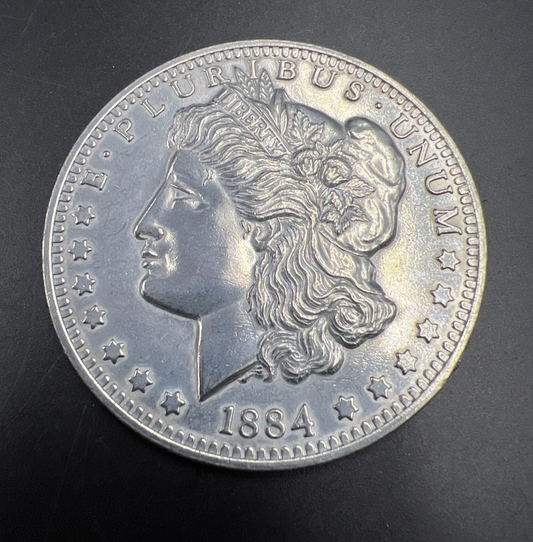 Large 3 Inch Novelty Pewter Coin/Coaster/Paperweight 1884 S Morgan Dollar