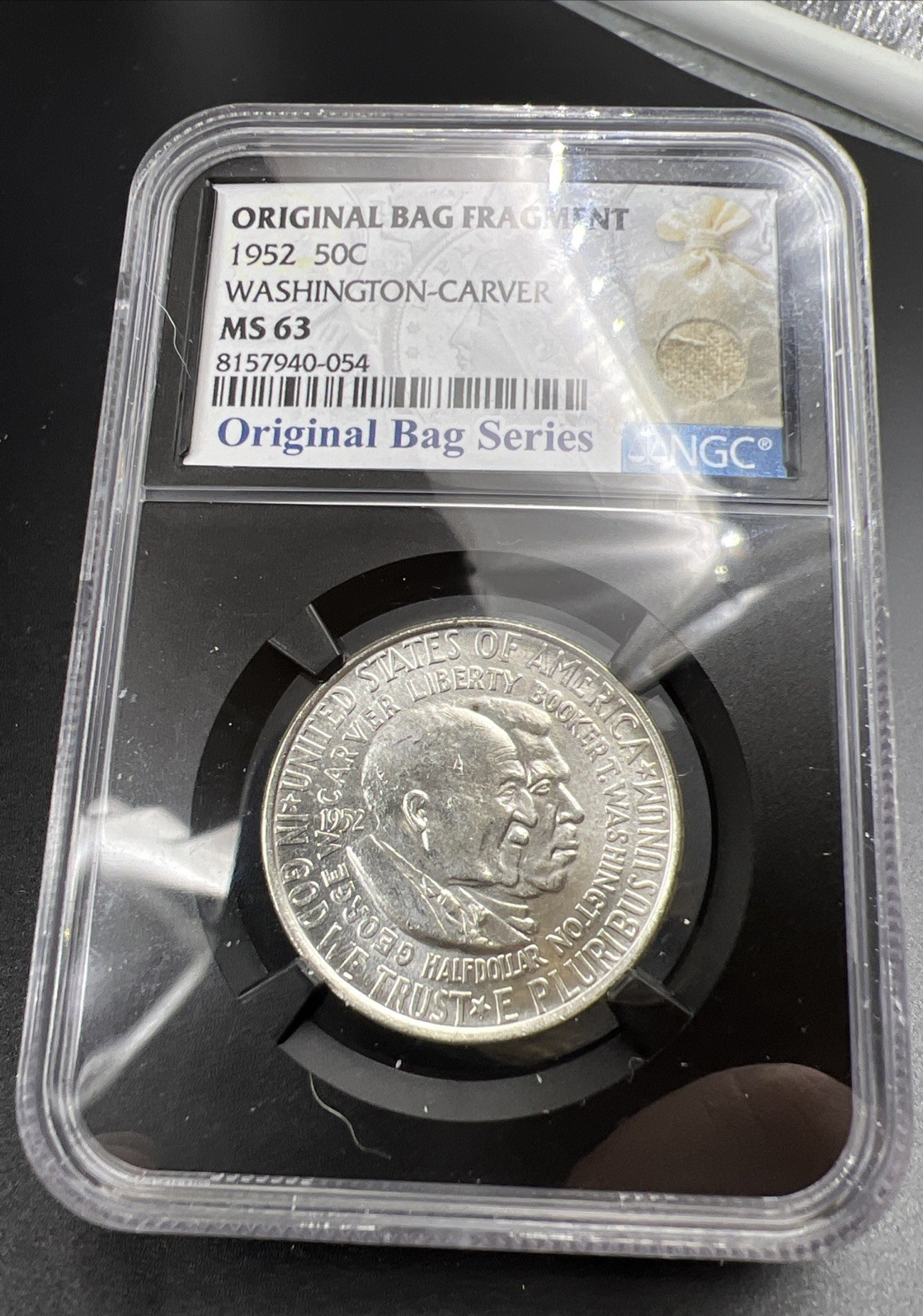 1952 50c Washington Carver Silver Half Dollar Coin NGC MS63 Original Bag Holder