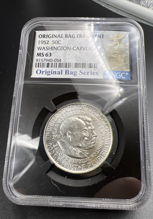 1952 50c Washington Carver Silver Half Dollar Coin NGC MS63 Original Bag Holder