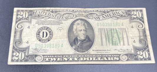 1934 A $20 FRN Federal Reserve Note Cleveland District VG Very Good Circ