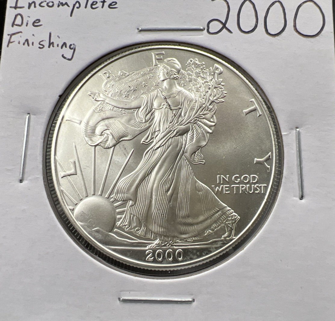 2000 1 Oz ASE American Silver Eagle Coin Incomplete Die Finishing Error UNC