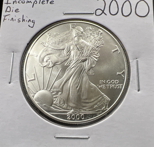 2000 1 Oz ASE American Silver Eagle Coin Incomplete Die Finishing Error UNC