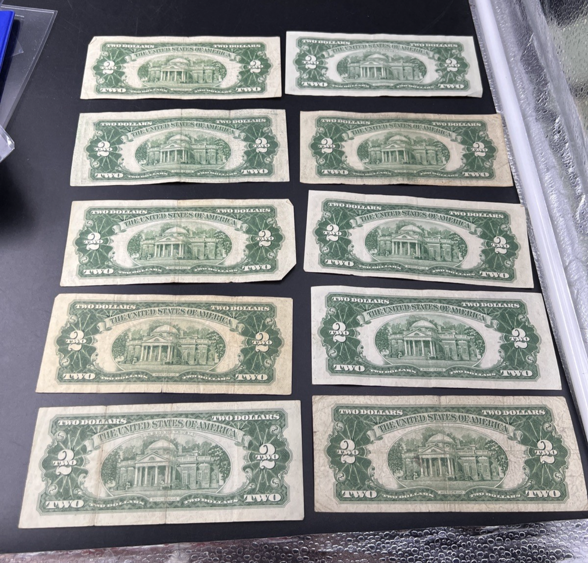 Lot of 10 1953 1963 $2 USN Red Seal Legal Tender Bills VG Very Good + Circ #859