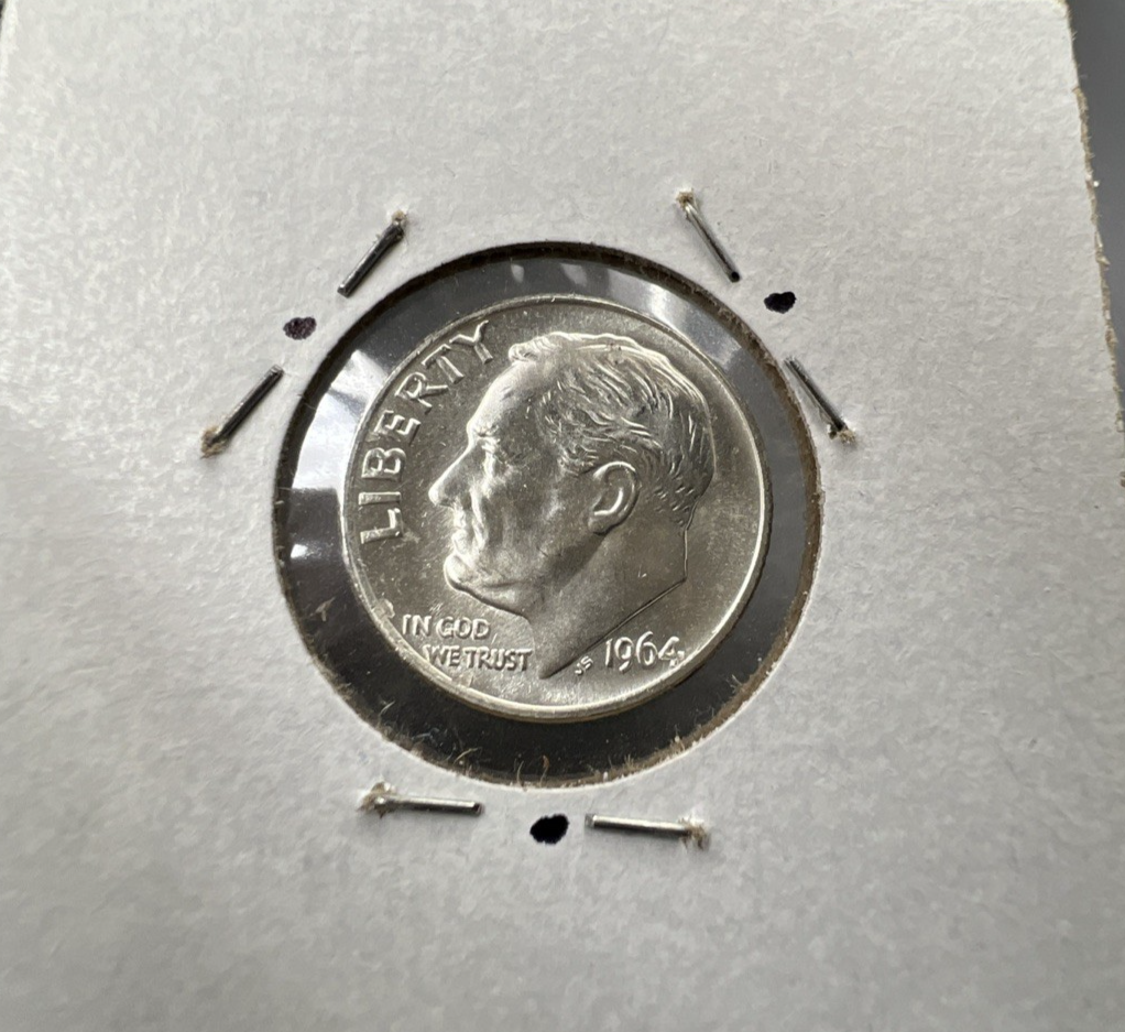 1964 P 10c Roosevelt Silver Dime Coin Major Struck Thru Error Reverse CH BU