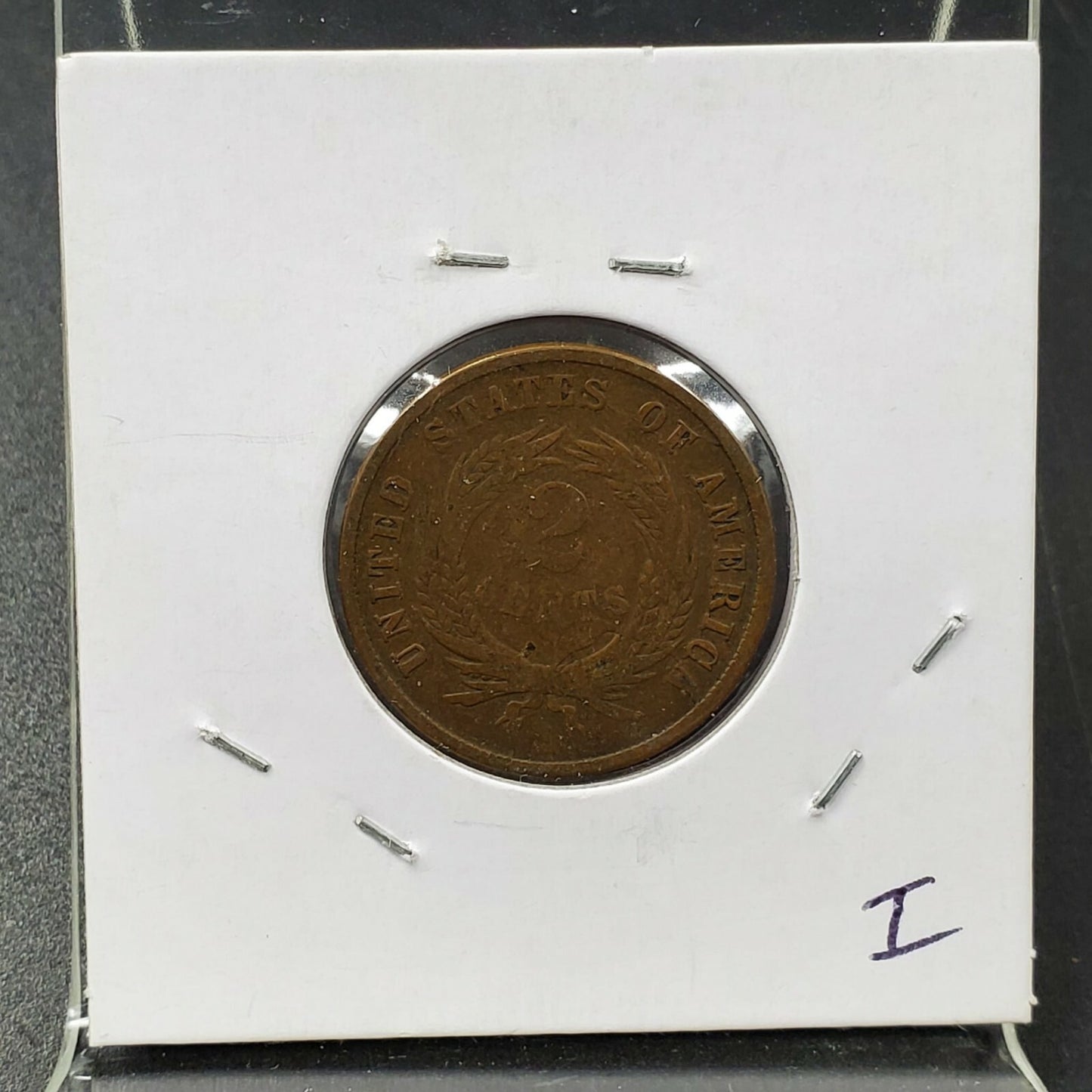 1865 2C Two Cent Copper Coin Piece VG Details ED Circulated