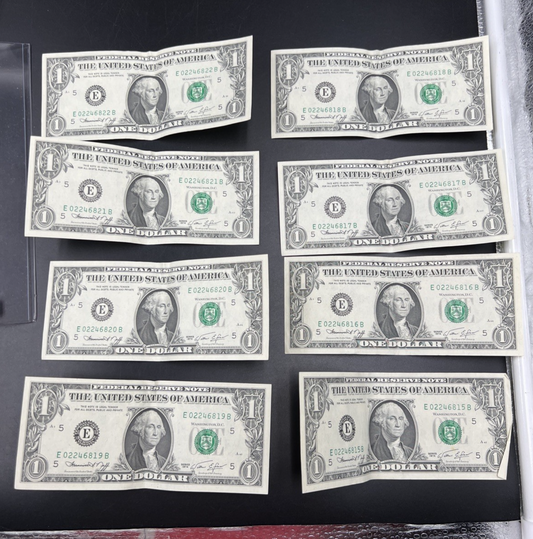 8 Consecutive 1974 $1 FRN Federal Reserve Notes CH VF Very Fine Circ #15