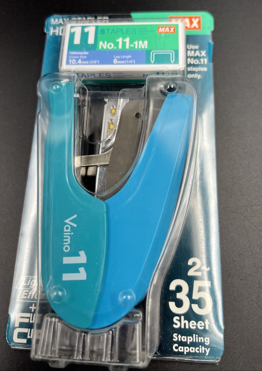 HD-11FLK Max Flat Clinch Stapler for 2x2 Coin Flips Stapler Blue Hand Size New