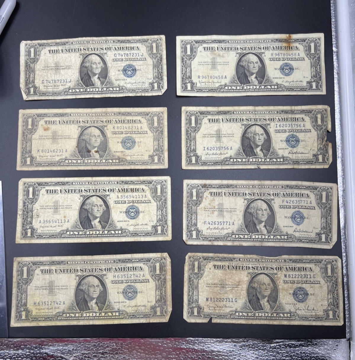 Lot of 8 VERY CIRC 1957 1935 $1 Dollar Silver Certificate Blue Seal Notes #42