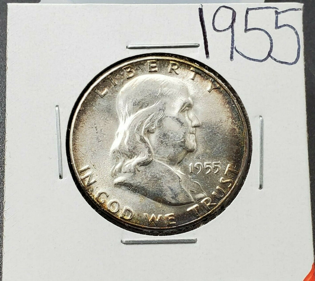 1955 P Franklin 50c Silver Half Dollar Coin Choice BU UNC Neat Toning Toner