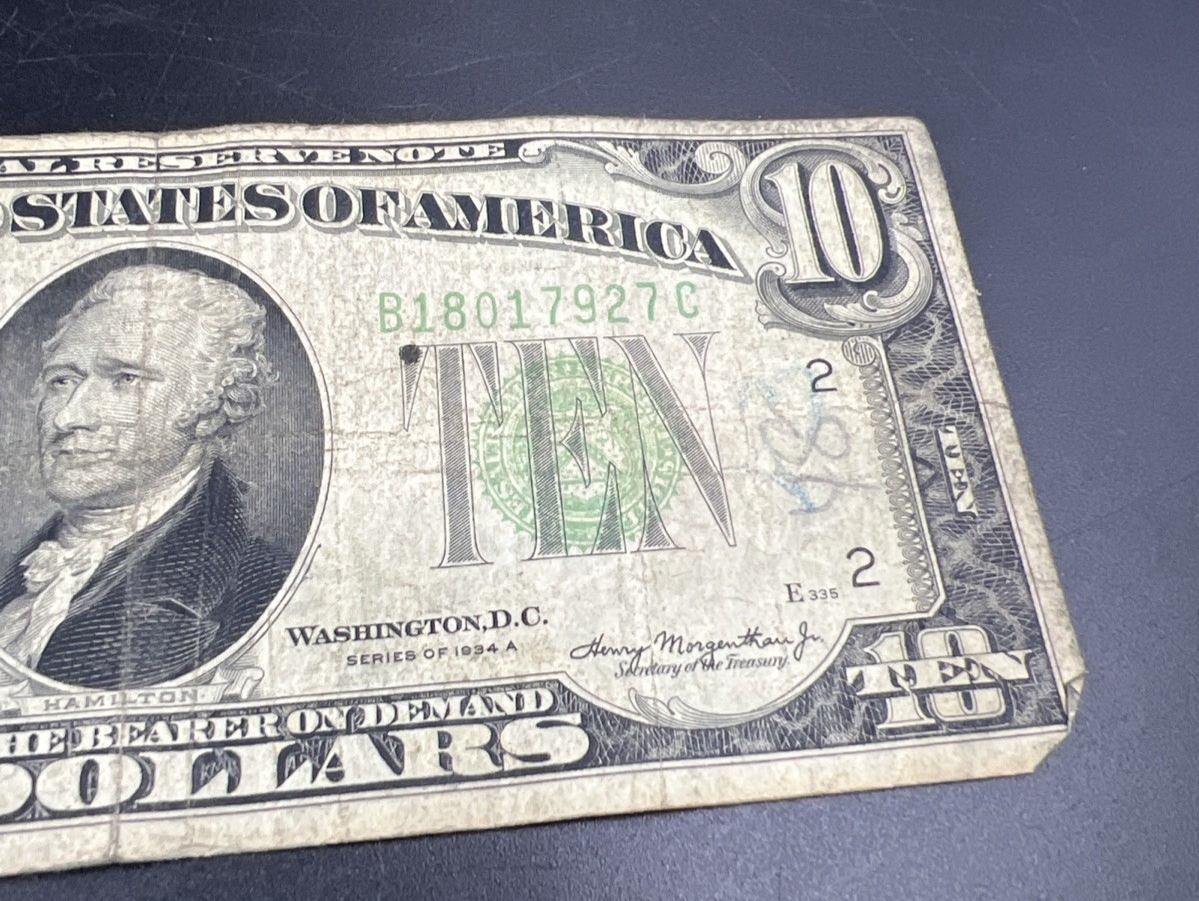 1934 A $10 FRN Ten Dollar Federal Reserve Note New York District VG Circ #27